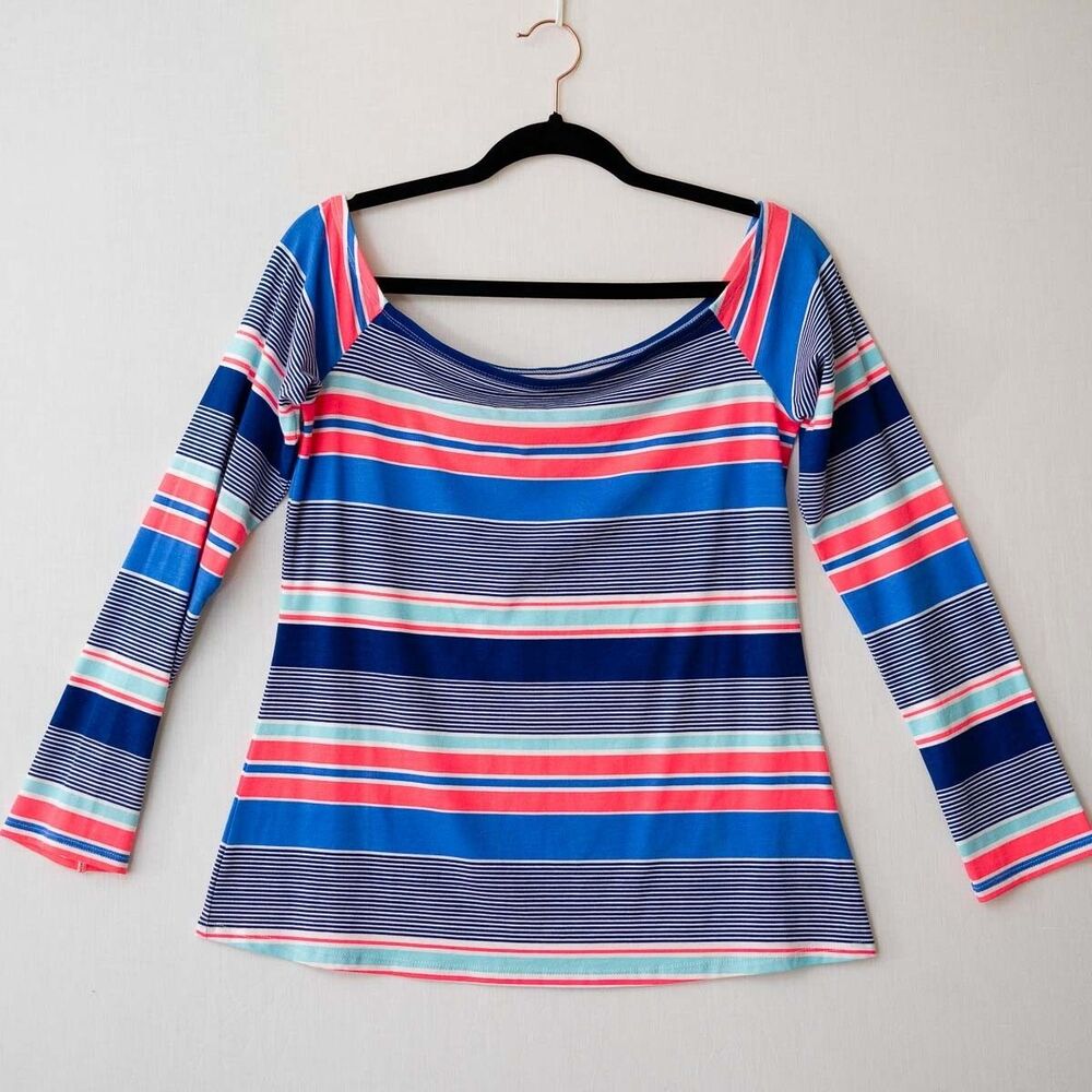 Lilly Pulitzer Shirt M Audelia Kaleidoscope Jungle Stripe Off Shoulder Top Blous